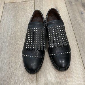 BOEMOS Black Leather Studded Wingtip Loafers Slip On Size 37